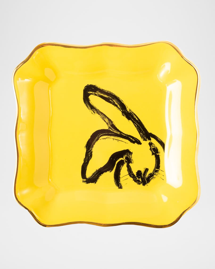 Hunt Slonem Portrait Plate with Gold Rim - Yellow | Neiman Marcus