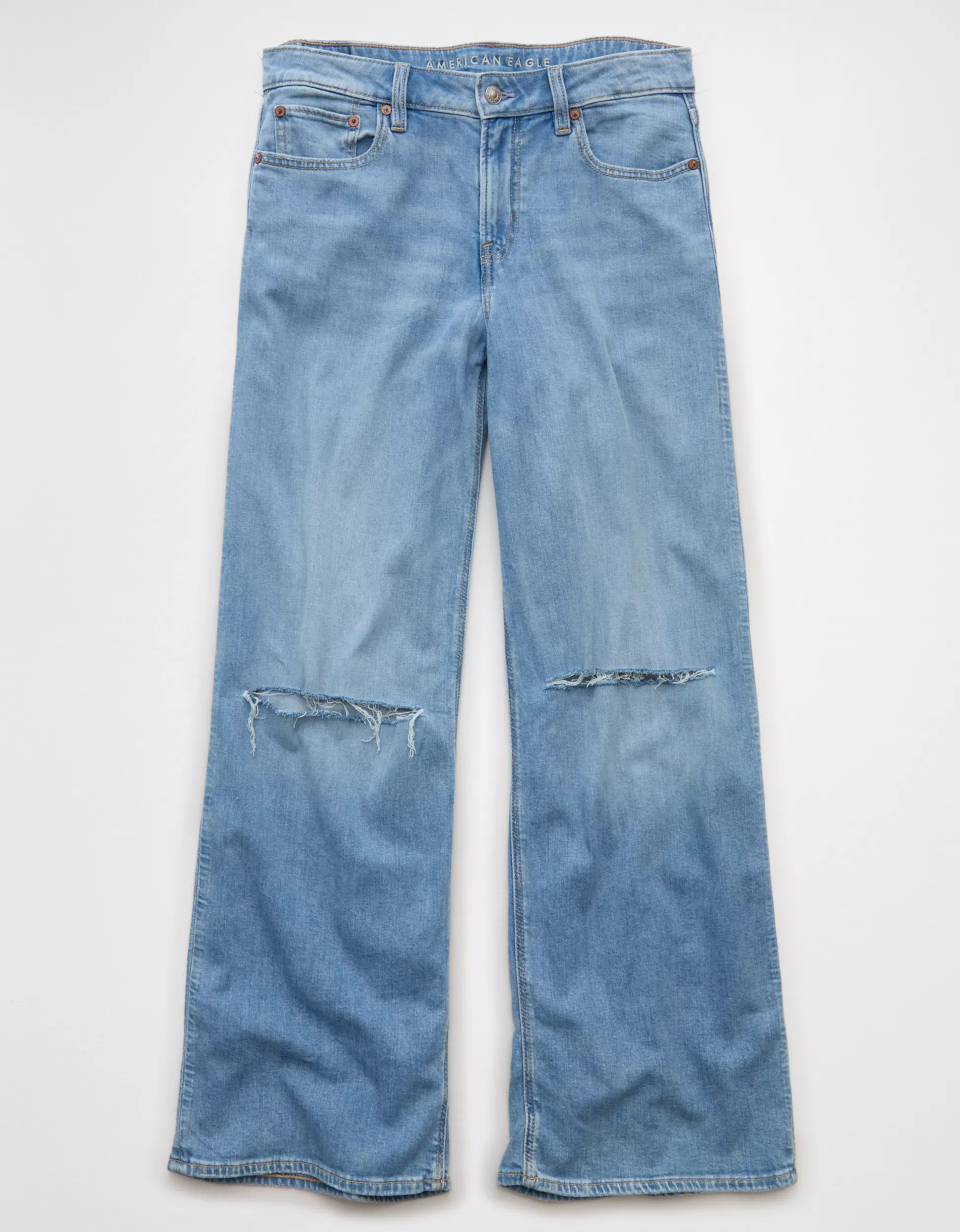 AE Dreamy Drape Stretch Ripped Low-Rise Baggy Wide-Leg Jean | American Eagle Outfitters (US & CA)
