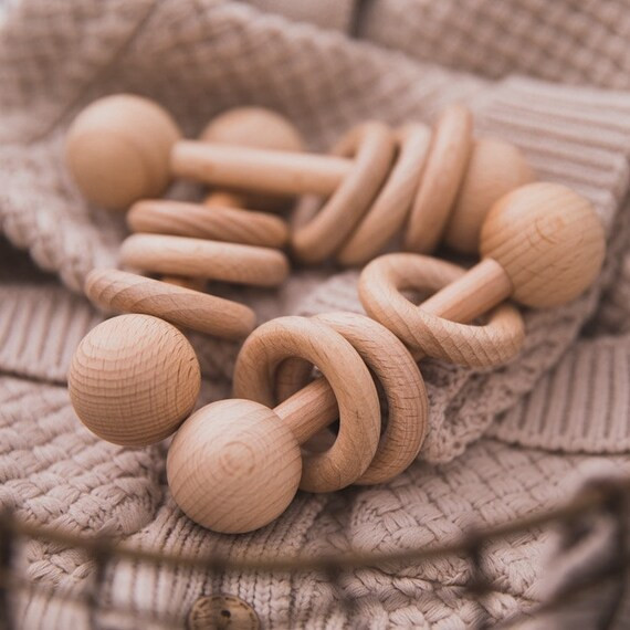 Organic Wooden Baby Rattle | Natural Beech Wood | Simple Minimalist Montessori Toy | Grasping  | ... | Etsy (US)