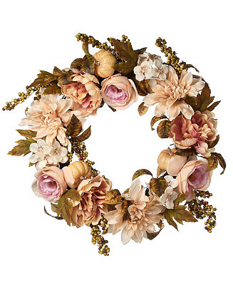 National Tree Company Autumn Harvest Flowers Wreath, 24 | Macys (US)