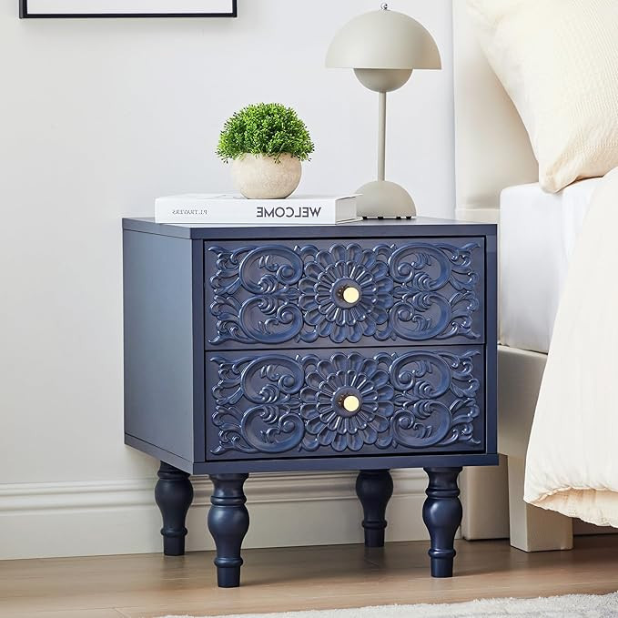 Nightstand, Farmhouse Bedside Table with 2 Drawers and Metal Handles, Wood Sofa Side Table End Ta... | Amazon (US)