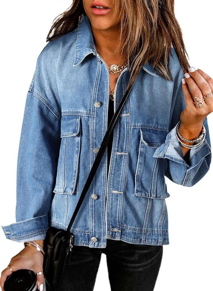 Sidefeel Women's Oversized Stretch Long Denim Jacket | Amazon (US)