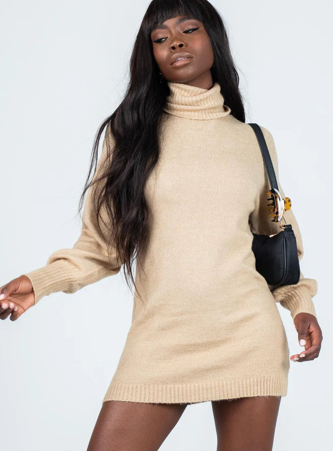 Zahara Sweater Mini Dress Beige | Princess Polly US