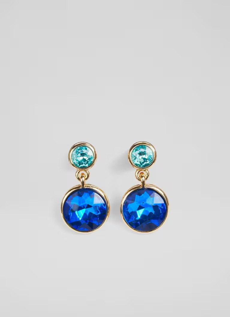 Lulu Blue Round Crystal Drop Earrings | L.K. Bennett (UK)