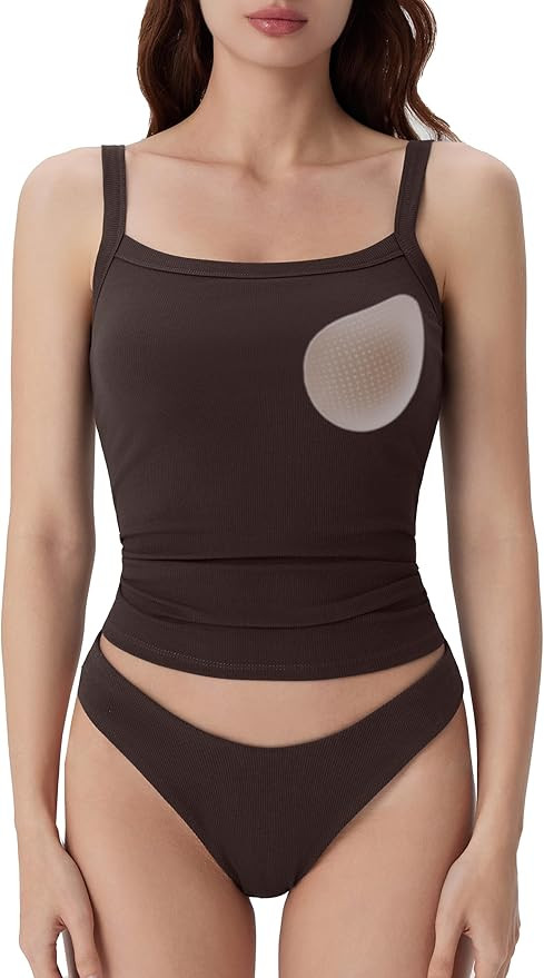 SUUKSESS Women Cotton Rib Padded Tank Tops Sleeveless Spaghetti Strap Square Neck Tops Summer Cam... | Amazon (US)