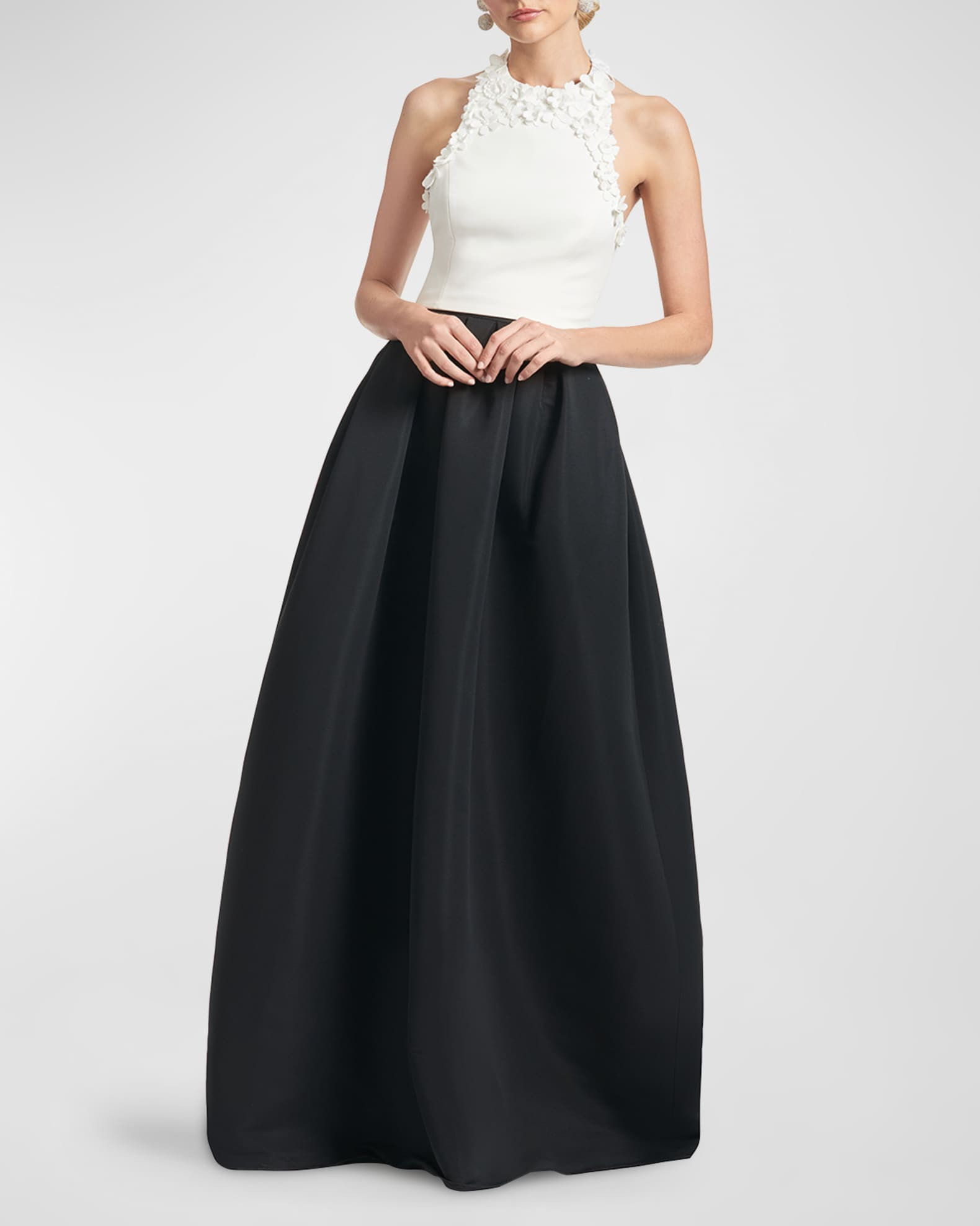 Sachin & Babi Dominique Pleated Two-Tone Applique Gown | Neiman Marcus