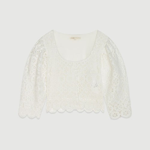 MANUELA Cropped top in daisy guipure | Maje (UK)