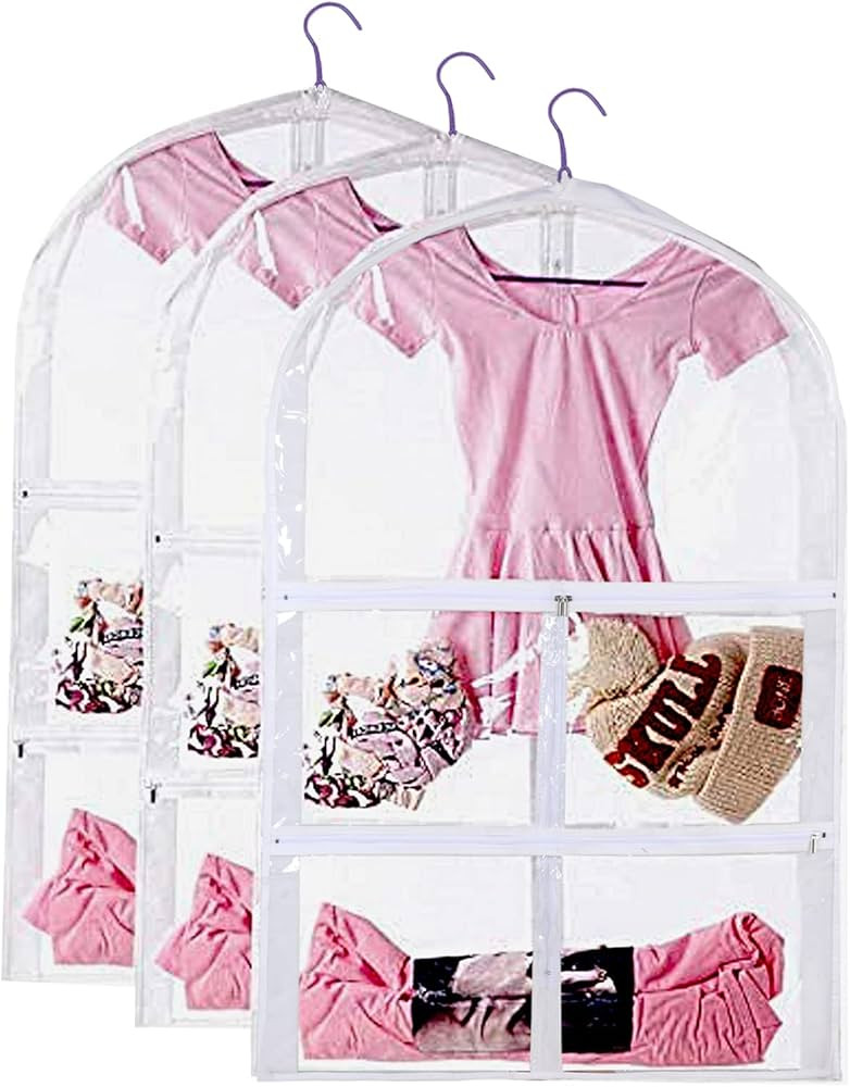 3 Packs Clear Kids Dance Costume Garment Bags, Foldable Travel Storage Cover Bag with Full Zipper... | Amazon (US)