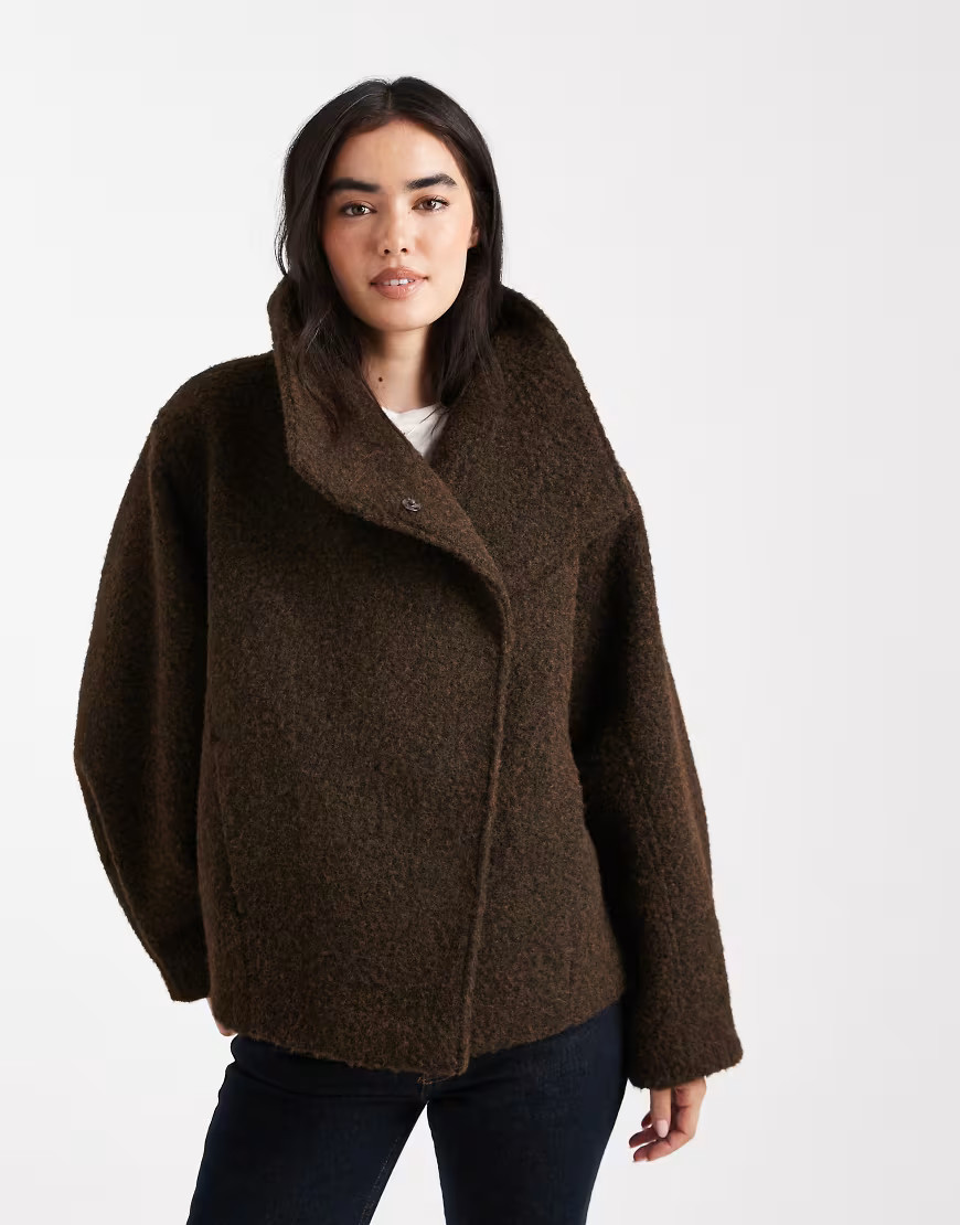 ASOS DESIGN cozy funnel neck oversized jacket in chocolate-Neutral | ASOS (Global)