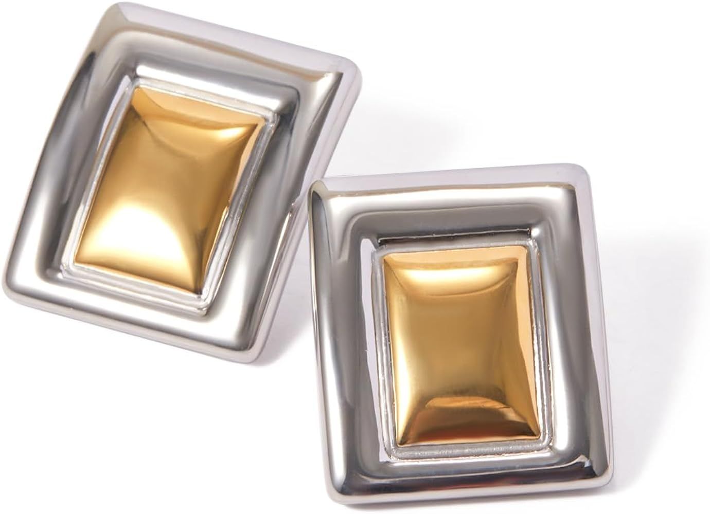 Gold Rectangle Earrings for Women, 18k Gold Statement Earrings Chunk Textured Stud Earrings, Squa... | Amazon (US)
