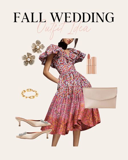 Fall wedding guest look. I love this ruffle shoulder detail and neutral heel. 

#LTKstyletip #LTKSeasonal #LTKwedding