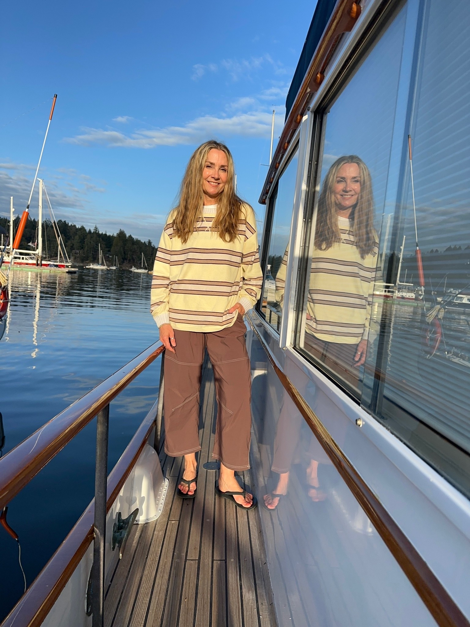Outfit of the day: @Aerie nylon barrel pants and striped oversized sweater. I’m 5’6” and wearing xs in sweater and small in pants.

#LTKootd #LTKOver40 #LTKmomlife