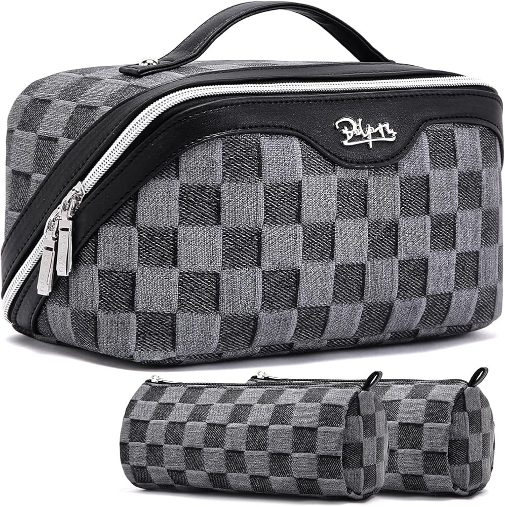 BOYATU Travel Makeup Bag for Women: Large Cosmetic Bag Set of 3 - PU Leather Make up Bag with Com... | Amazon (US)