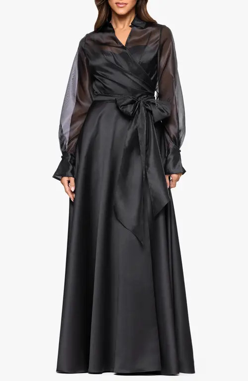 Xscape Evenings Long Sleeve Organza A-Line Gown in Black at Nordstrom, Size 12 | Nordstrom