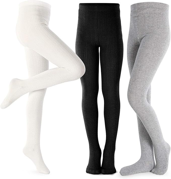 Girls Tights Toddler Cable Knit Cotton Footed Seamless Dance Ballet Baby Girls' Leggings 3/4 Pack... | Amazon (US)