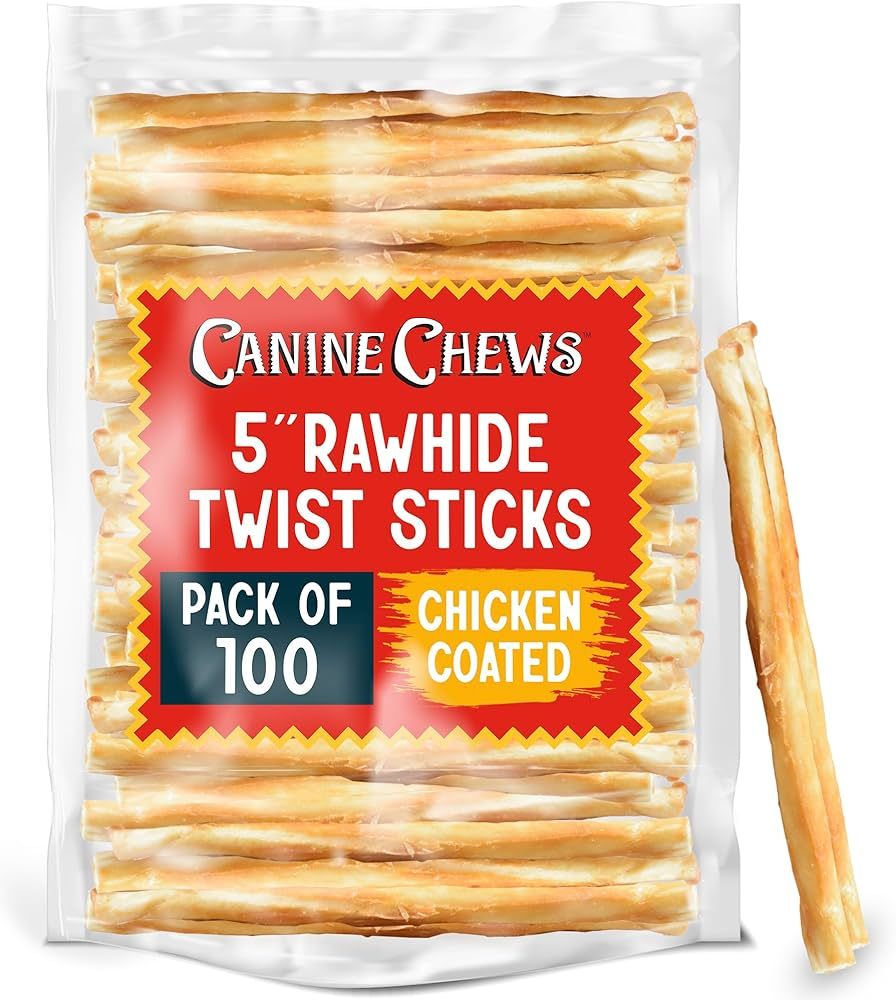 Canine Chews 5" Chicken Coated Sticks - Pack of 100 Chicken Wrapped Rawhide Dog Treats - 100% Rea... | Amazon (US)