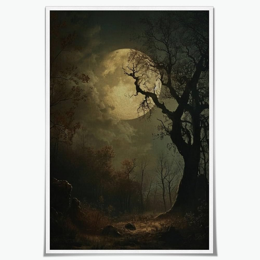 Generic Victorian Painting Style Art Moody Forest with Full Moon Halloween Poster Bookish Cottage... | Amazon (US)