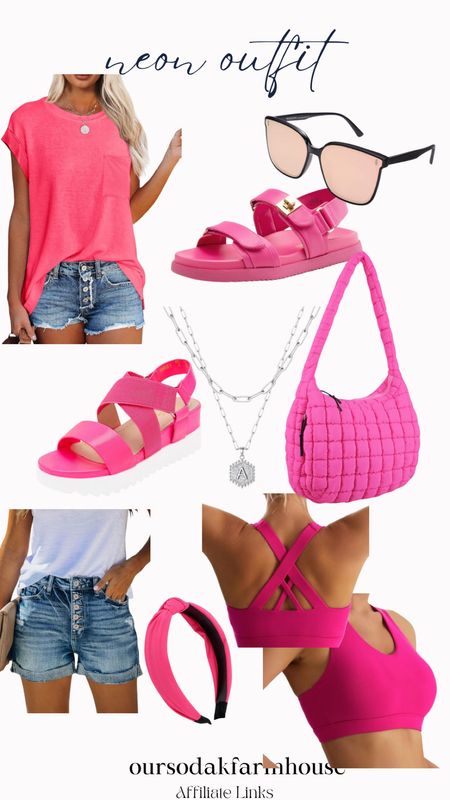 Neon outfit, pink neon outfit, neon pink, summer style, pink sandals, neon pink sandals, shoe crush, summer outfit 

#LTKU #LTKMidsize #LTKStyleTip