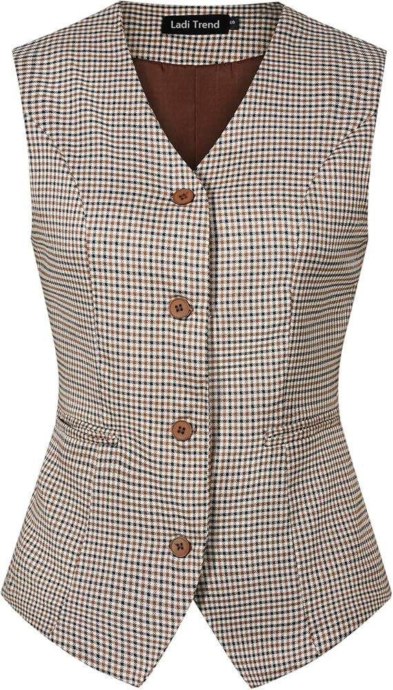 Waistcoat Vest for Women Fully Lined V-Neck Button Down Formal Fitted Dressy Suit Vest Coat with ... | Amazon (US)