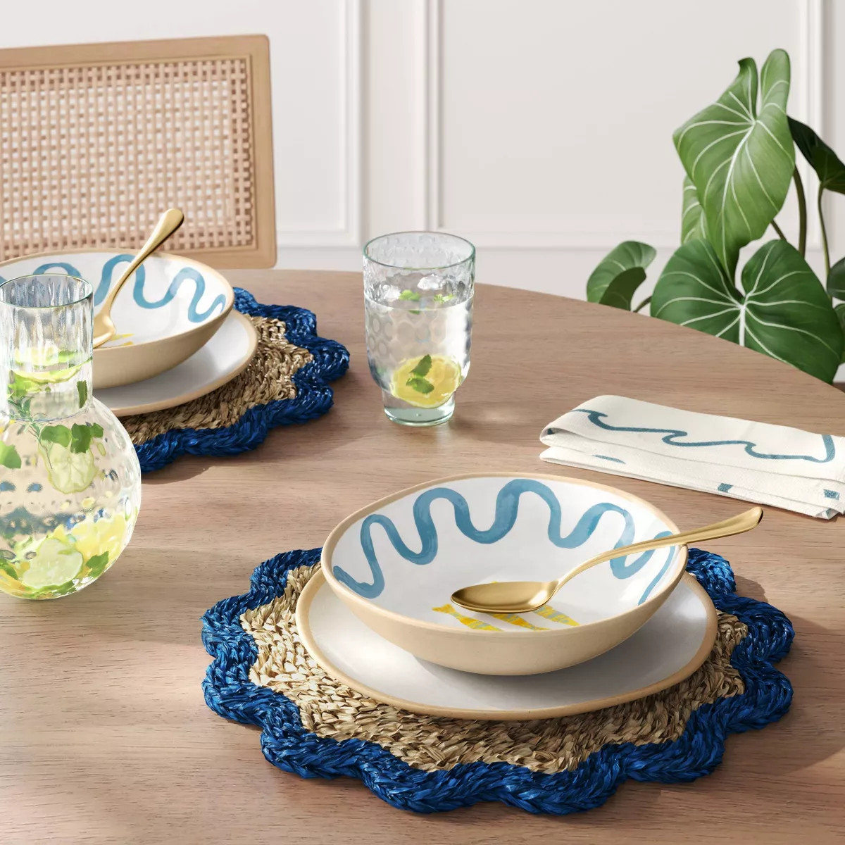 2pk Woven seagrass Charger Blue border - Threshold™ | Target