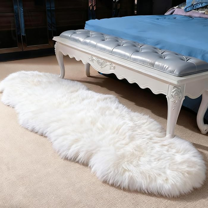 Genuine Sheepskin Rug with Little Patches-Real Fur Wool Sheep Skin Throw Pad Carpet for Bedroom F... | Amazon (US)