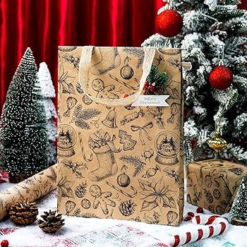 MAYPLUSS Kraft Christmas Wrapping Paper Roll, Vintage Brown Kraft Christmas Ornaments, Gingerbrea... | Amazon (US)