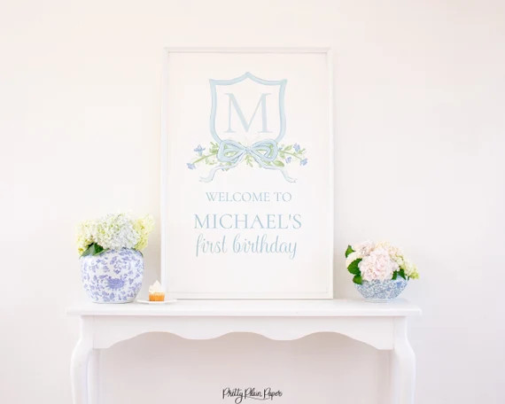 Watercolor Blue Crest Welcome Sign  Monogram Crest Poster  | Etsy | Etsy (US)
