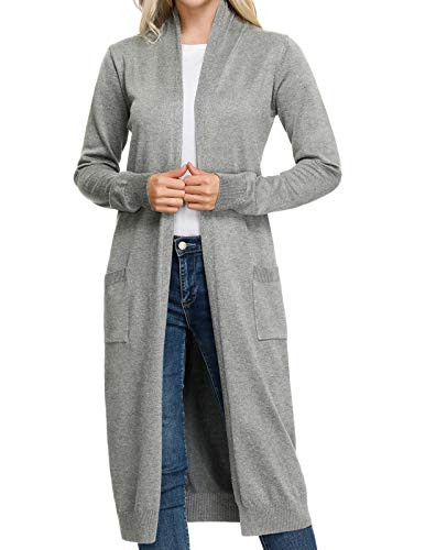 GRACE KARIN Women's Long Sleeve Open Front Long Maxi Longline Duster Coat with Pocket(L,Light Gray) | Amazon (US)