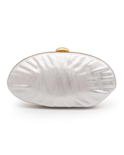 blinkgooblink Pearl White Evening Clutch Purse for Women, Acrylic Wedding Guest Clutch,Seashell Shoulder Crossbody Bag, Shell Purse for Party Prom | Amazon (US)