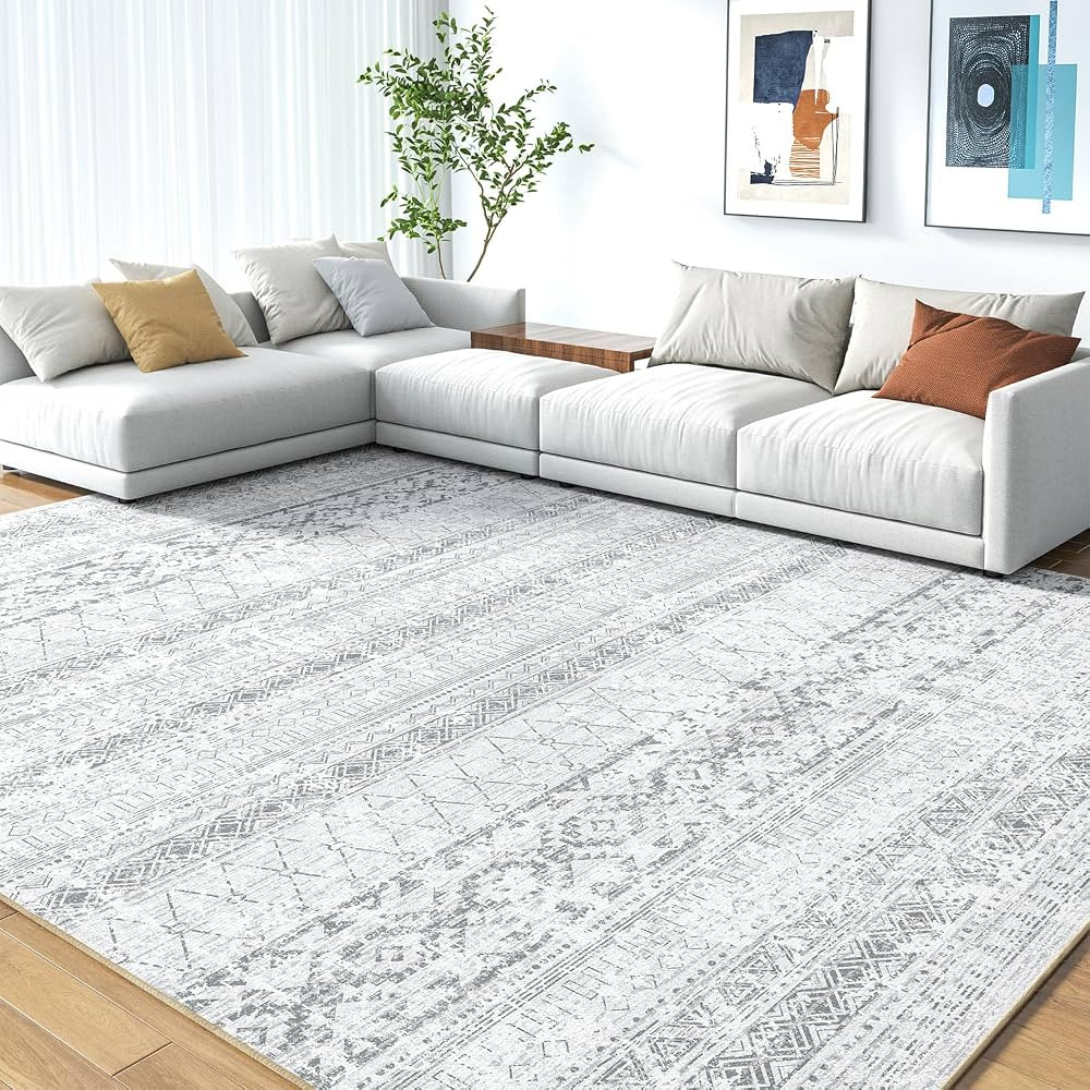 Area Rugs for Living Room - 8x10 Machine Washable Boho Moroccan Rug Distressed Neutral Carpet Non... | Amazon (US)