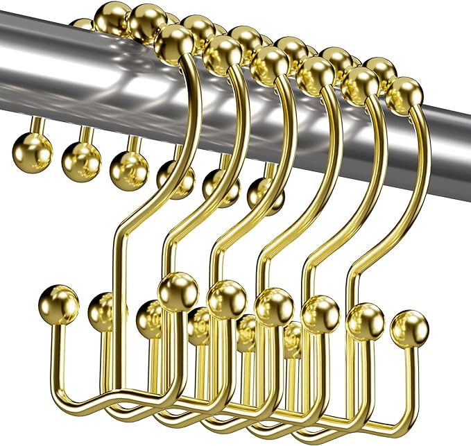Titanker Gold Shower Curtain Hooks Rings, Rust-Resistant Metal Double Glide Shower Hooks Rings fo... | Amazon (US)