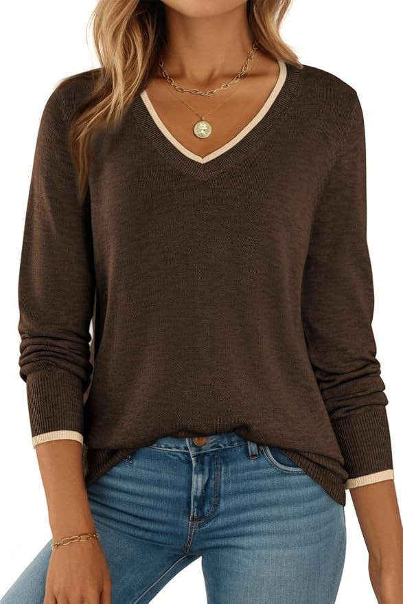 Dokotoo Womens Sweaters Dressy Casual V Neck Lightweight Wool Tops | Long Sleeve，Fall Clothes... | Amazon (US)