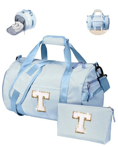 Vogewood Fashionable Gifts for Teen Girl, Girls Travel Duffle Bag, Kids Initial Overnight Bags with Shoe Compartment, Customized Weekender Bag with Makeup Pouch, Gift for Niece Sister (Letter T) | Amazon (US)