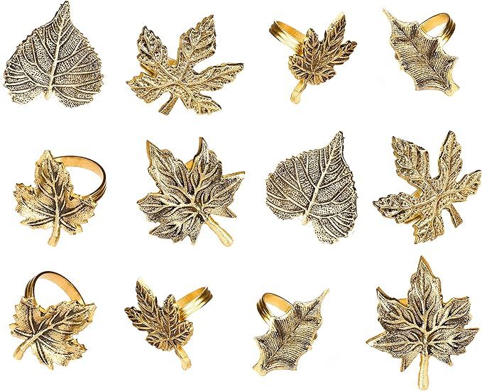 Amazon.com: Harvest Fall Leaf Napkin Rings Assorted - Set of 12 for Christmas, Dinner Parties, We... | Amazon (US)