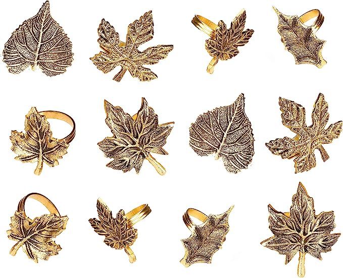 Harvest Fall Leaf Napkin Rings Assorted - Set of 12 for Christmas, Dinner Parties, Weddings, Than... | Amazon (US)