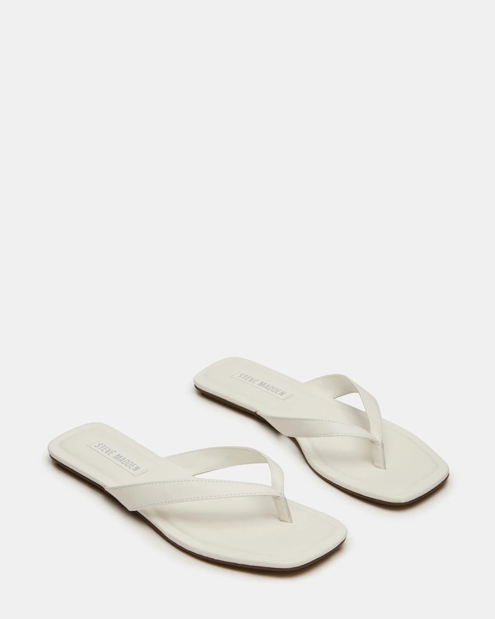 TRELLA White Leather Square-Toe Thong Women's Sandal | Steve Madden (US)