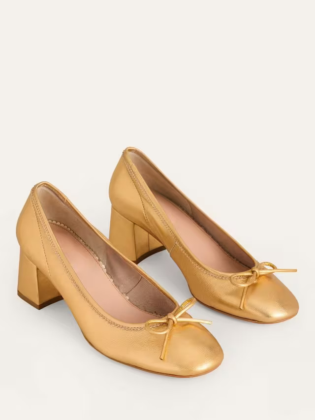 BodenBlock Heeled Ballerina Pumps, Gold | John Lewis (UK)