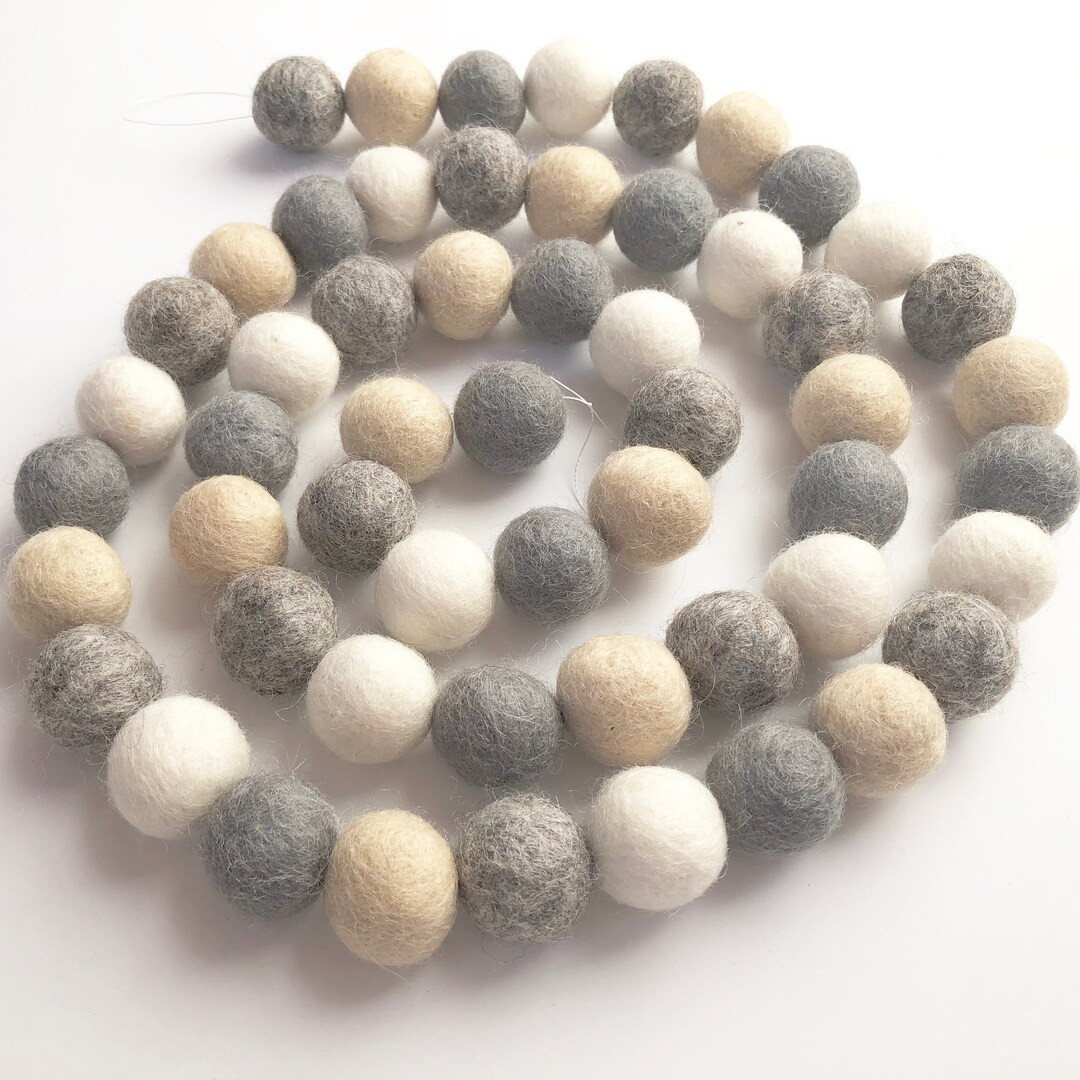 Customizable Neutrals Felt Ball Garland Heather Grey Gray White Cream Custom 2.5 Cm Pom Pom Farmh... | Etsy (US)