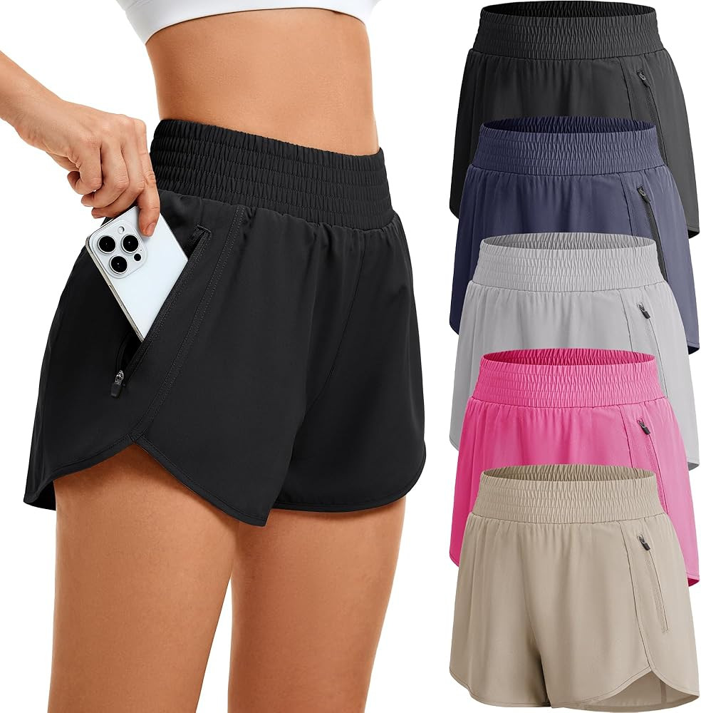 CE' CERDR Women's Athletic Workout Short High Waisted Elastic Running Shorts with Pockets for Gym... | Amazon (US)