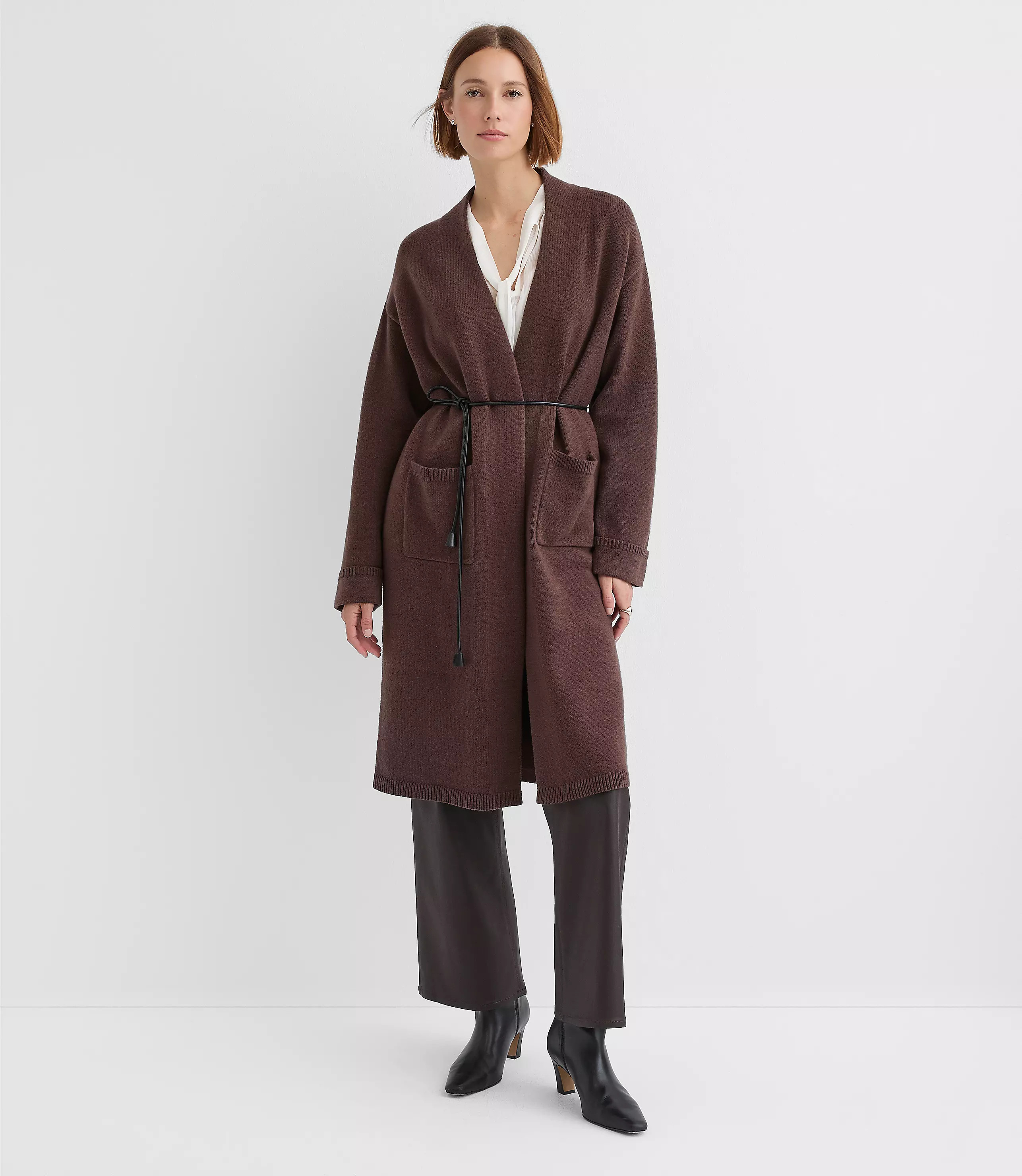 Faux Leather Belted Pocket Coatigan | LOFT