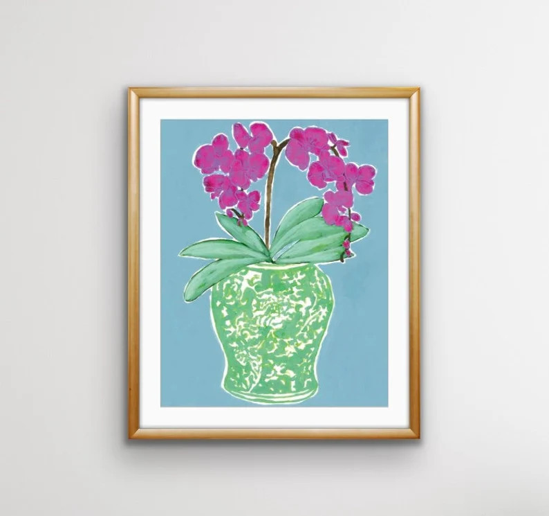 8x10 Inch Green Chinoiserie Vase With Purple Orchid, Signed Print, Purple Orchid, Original Art, C... | Etsy (US)
