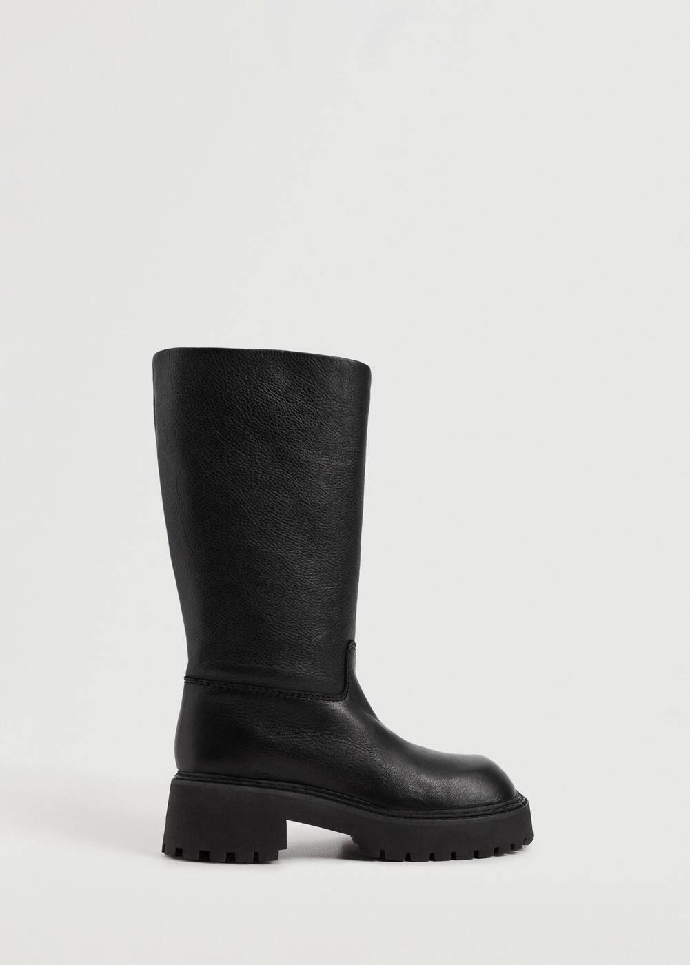 Leather boots with tall leg -  Women | Mango USA | MANGO (US)