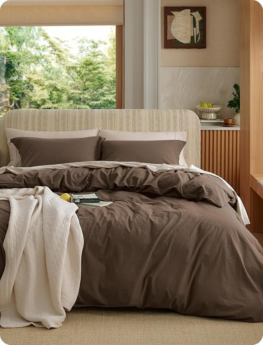 Bedsure PureWoven 100% Washed Cotton Duvet Cover Set, Queen Size, 3-PC | Amazon (US)