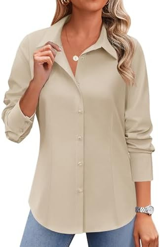 Zeagoo Button Down Shirts for Women Wrinkle Free Long Sleeve Collared Dress Blouses Casual Work O... | Amazon (US)