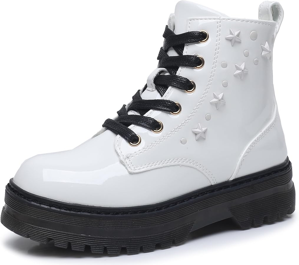 Apakowa Girls Combat Boots Girls Ankle Booties Lace Up With Side Zipper (Little Kid/Big Kid) | Amazon (US)