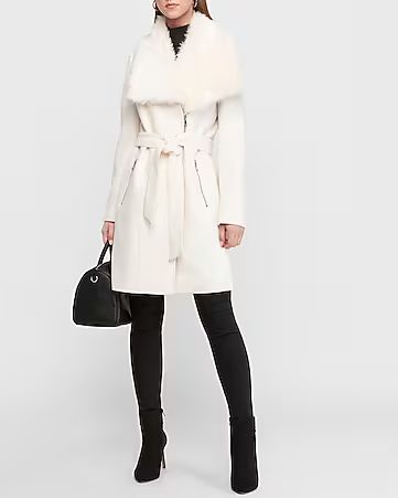 long belted wool-blend zip front coat | Express