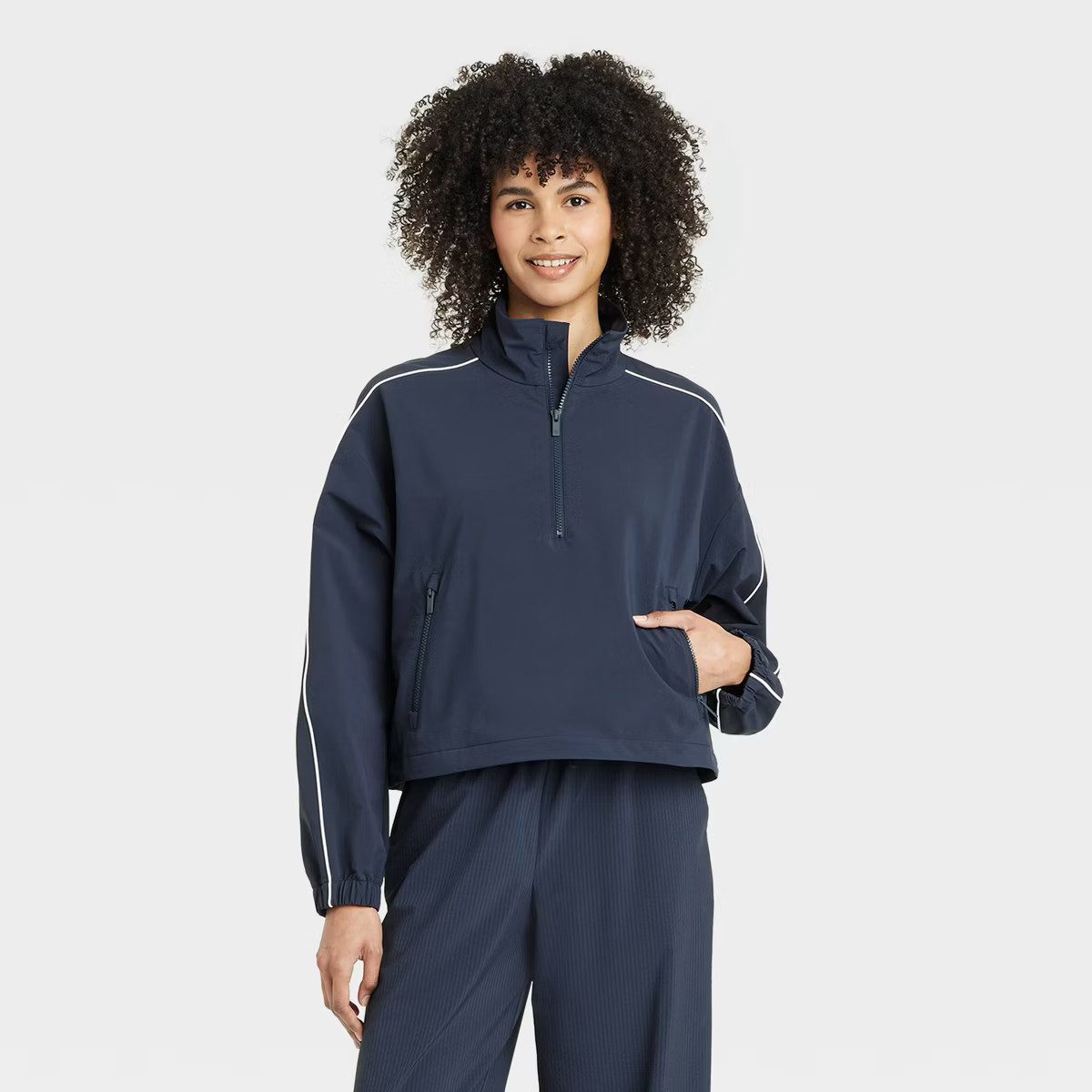 Women's Piped Half-Zip Windbreaker Jacket - All In Motion™ Navy Blue XS | Target