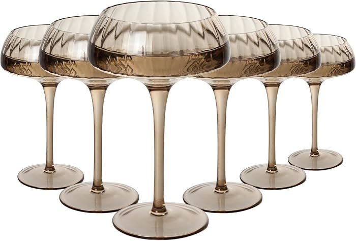 Smoke Gray Coupe Glasses Set of 6 \u2013 10 oz Hand Blown Ribbed Martini Glasses, Gray Cocktail C... | Amazon (US)