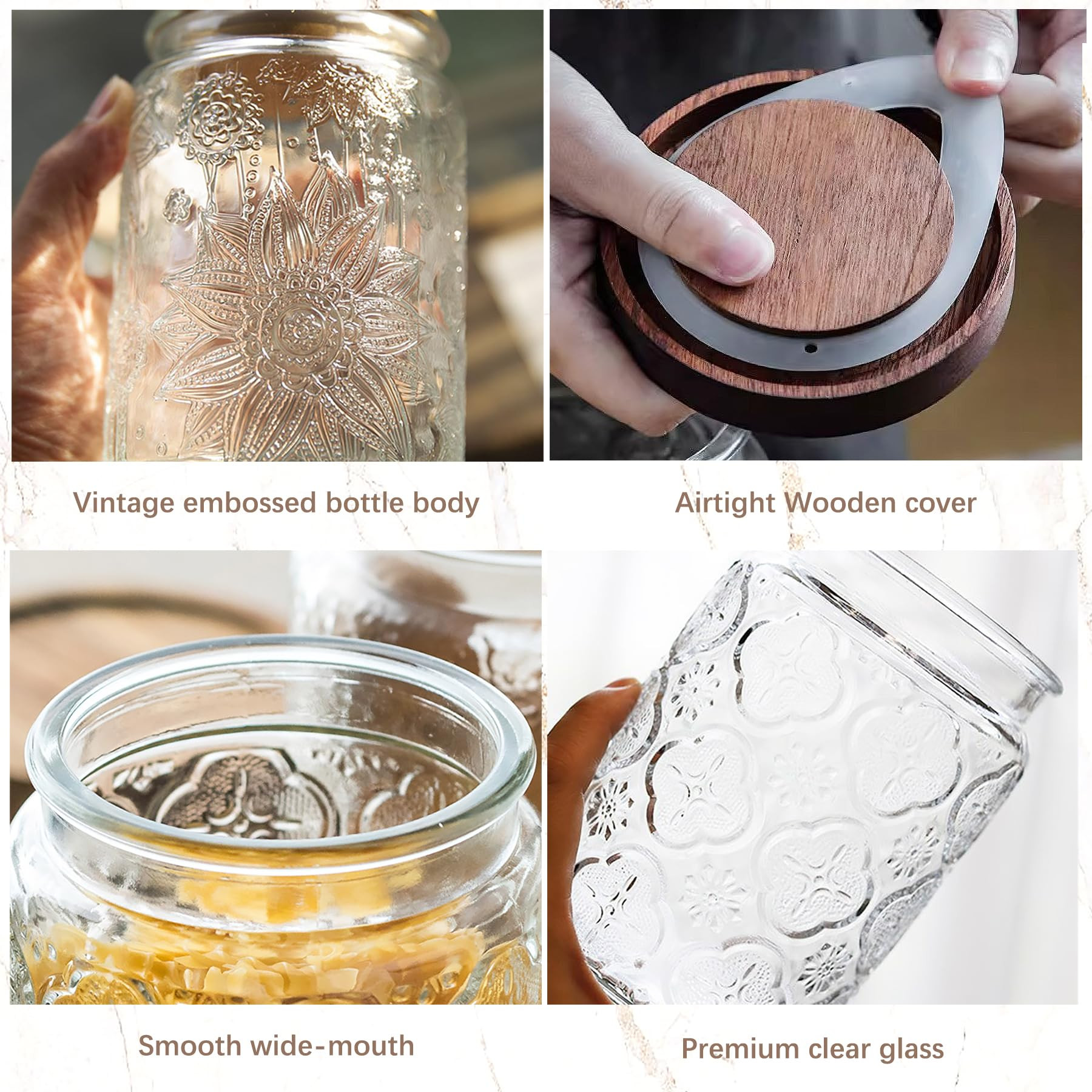 Vintage Glass Jar with Wooden Lid, 23.7 fl oz - Airtight Decorative Food Storage Canisters for Ki... | Amazon (US)