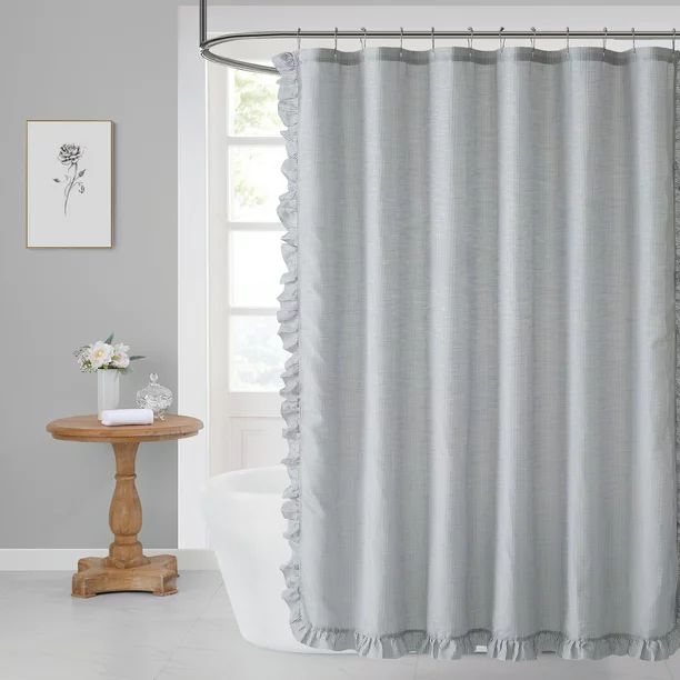 My Texas House Lancaster Dark Gray Chambray Ruffle Polyester Shower Curtain, 72" x 72" | Walmart (US)